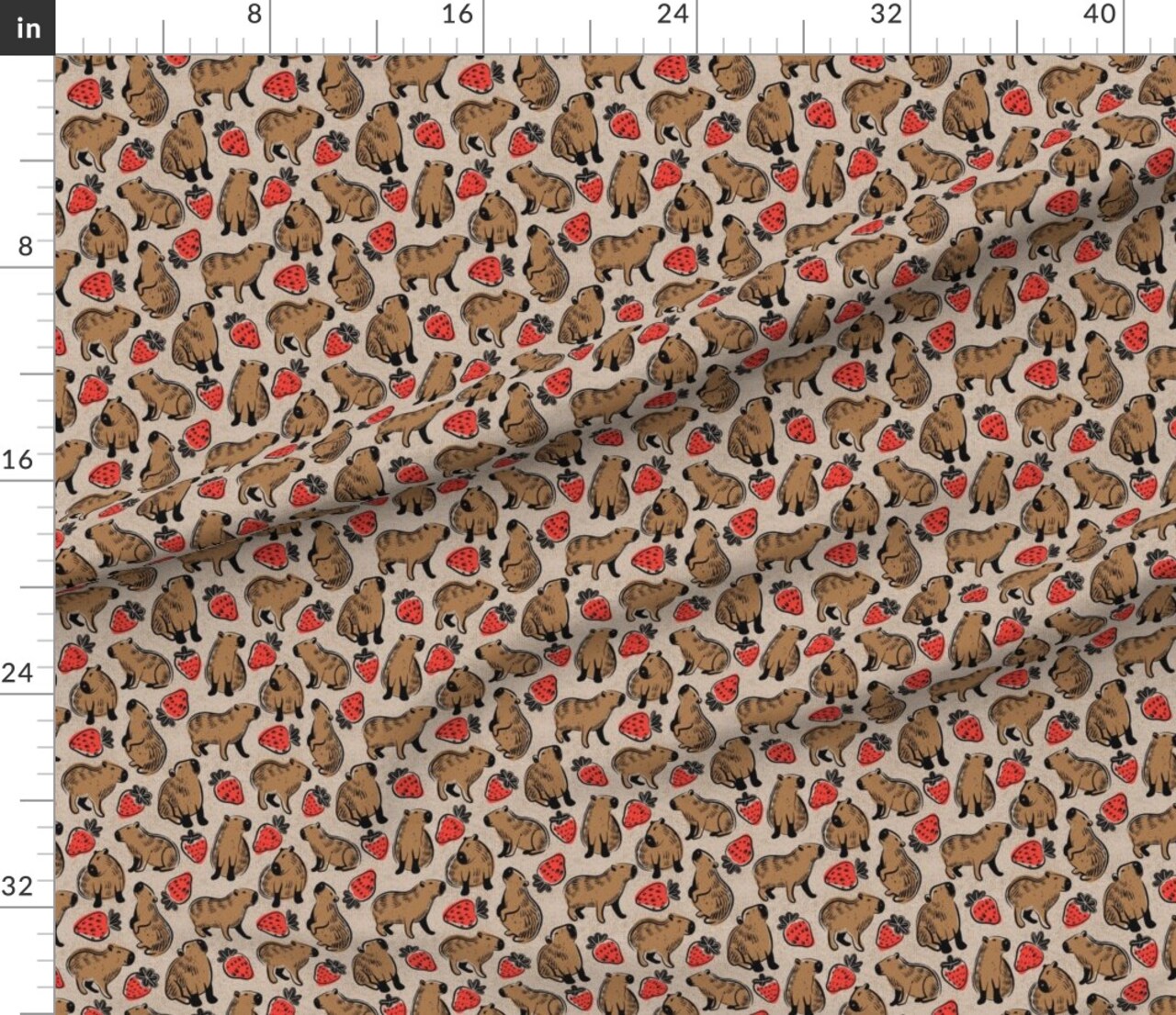 Various Fabrics by the Yard or Fat Quarter Capybara Strawberry Small Scale Whimsical Fruits Block Print South America Rodent Custom Printed Fabric by Spoonflower